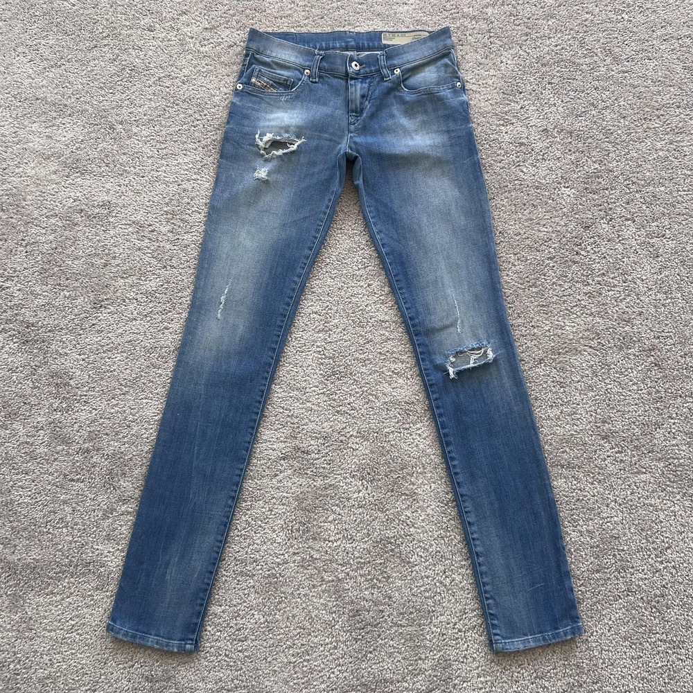 Diesel Grupee Super Slim Skinny Low Waist Jeans Womens W26 L32 Blue‎ Distressed